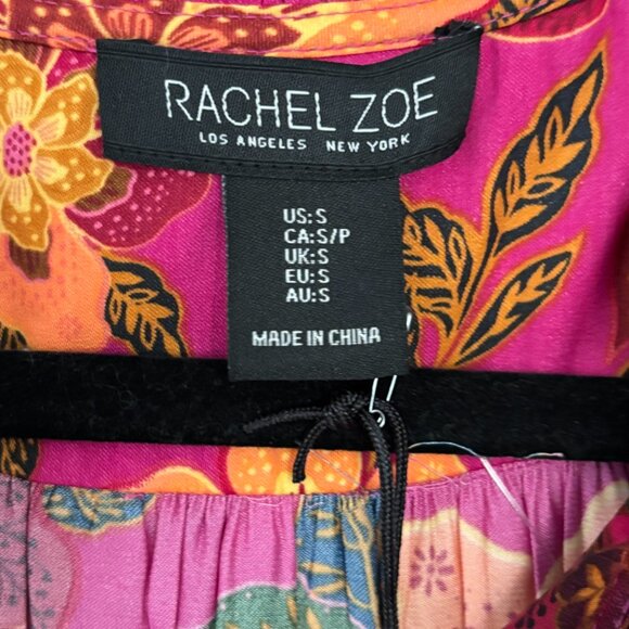 Rachel Zoe Vibrant Floral Boho Peasant Blouse Long Sleeve Pullover Ruffles Sz S - Picture 12 of 15